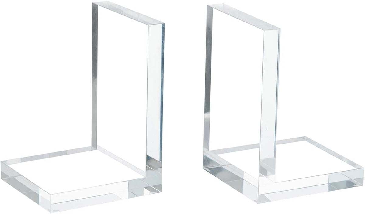 MyGift L-Shaped Decorative Bookends, Transparent Heavy Duty Non-Skid Book Ends Stopper for Shelves Home Office School, 1 Pair, Premium Hotel Style Clear Thick Acrylic