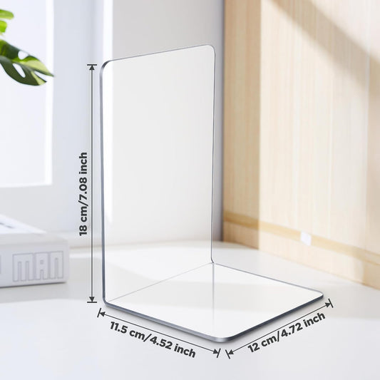 16pcs Clear Bookends for Heavy Books, Acrylic Book Shelf Organizer for Desk,Plastic Heavy Duty Book Holders Standand Invisible Bookshelf Dividers Decorative,Suitable for Office Home Weighted Bookends