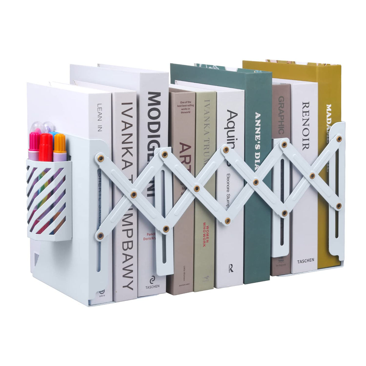 MSDADA Adjustable Bookends, Book Ends for Heavy Books, Expandable Book Organizer with Pen Holder for Desk, Shelf, Office,School, Thanksgiving for Students and Teachers(Green)