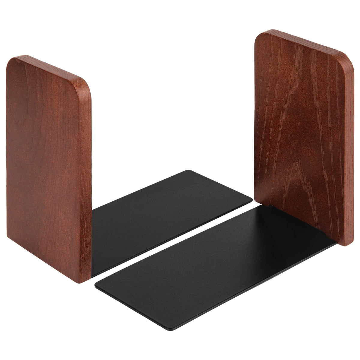 Book Ends, Black Walnut Wooden Bookends for Shelves - Heavy Duty Non-Slip Book Organizers, Upgraded Decorative Bookend Holders for Home, Kitchen, Office, Set of 2, Small