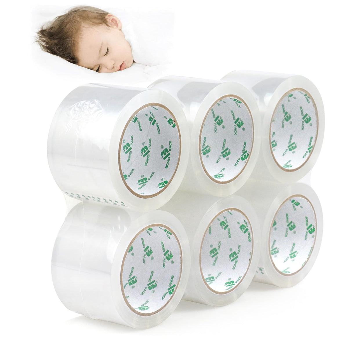 BOMEI PACK 3Inch Wide Clear Silent Packing Tape, 6Rolls 2.4Mil X 60Yds Heavy Duty No Noise Quiet Tape 3” for Moving, Shipping, Mailing, Storage and Packaging