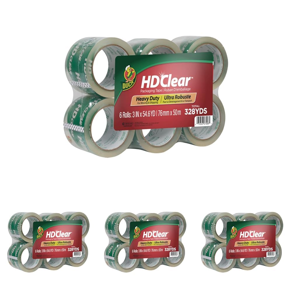 Duck HD Clear Heavy Duty Packing Tape Extra-Wide Refill Rolls, 3 in Wide