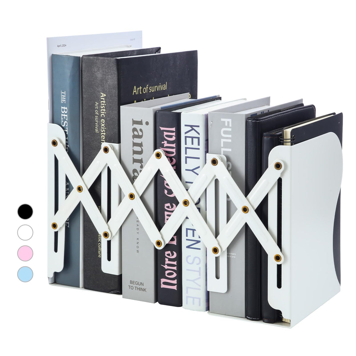 M&G Adjustable Bookends Book Ends for Shelves, Metal Bookend for Heavy Books, Desk Magazine File Organizer Holder Extends up to 20in, Book Stopper for Home, Office, Classroom (Black)