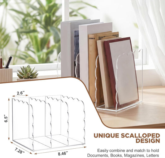 1 PC Scalloped Acrylic Magazine Holder, File Organizer, Standard Style