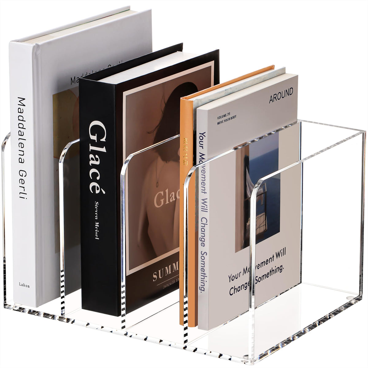 HeZone Acrylic Magazine File Holder 3 Slot Vertical Desk Organizer Clear