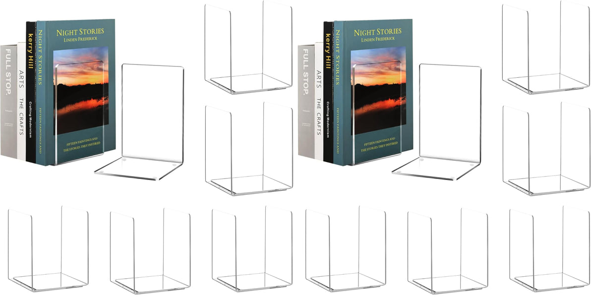 HappyHapi 6 Pair Acrylic Book Ends, Clear Bookends for Shelves