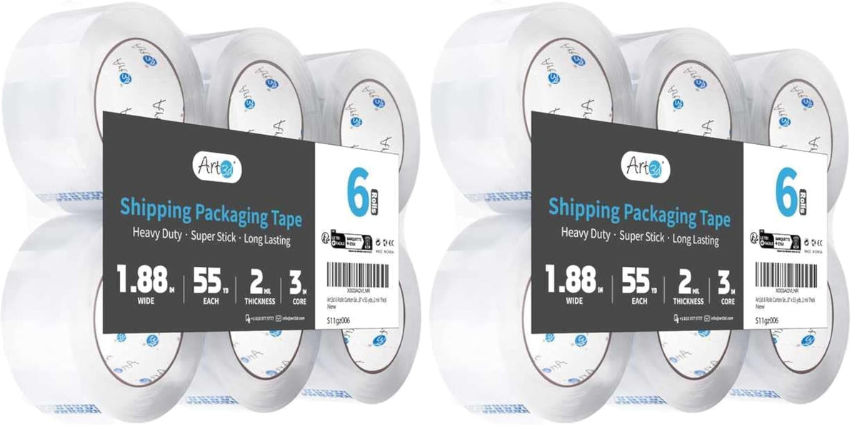 Art3d 12 Rolls Clear Packing Tape, 1.88" x 55yds, Heavy Duty
