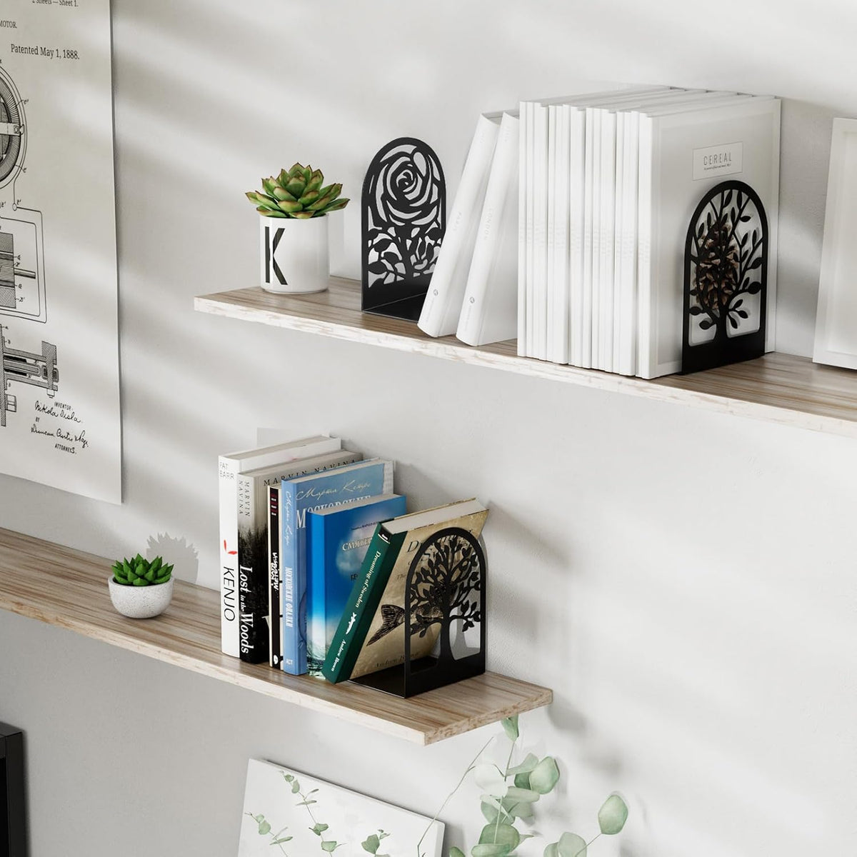 MaxGear Decorative Book Ends, Heavy Duty Bookends for Shelves, 3 Pairs
