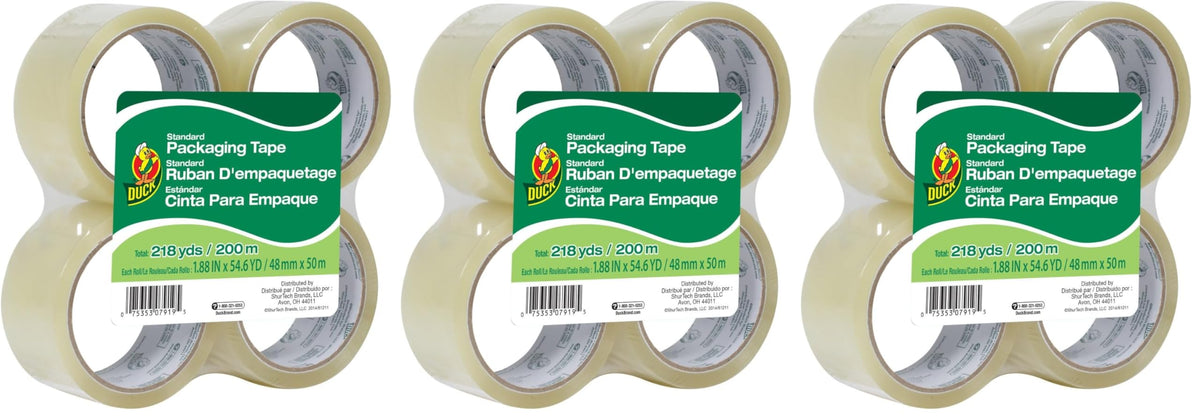 Duck Brand Standard Packaging Tape Refill Rolls, 1.88 in x 100 Yds, 4 Rolls