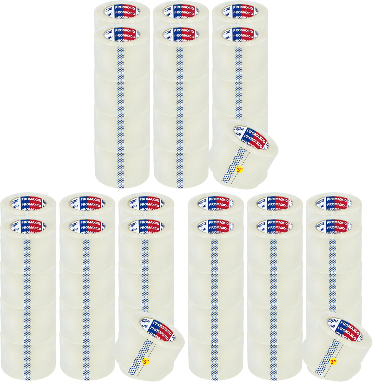 3" Heavy Duty Packing Tape, 24 Rolls, Clear, 3" Core, Total 1320Y, Clear, 2.2 mil, 3 inch x 55 Yards, Refill for Packaging and Shipping(3" Width, not 2" Width)