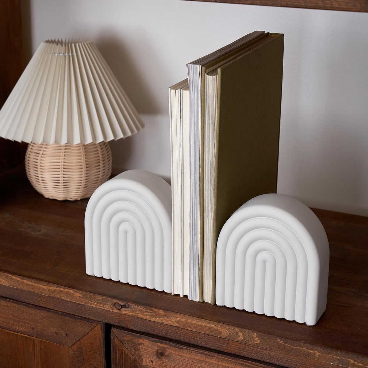 Decorative Concrete Bookends for Heavy Books - Stylish Set of 2, Anti-Slip