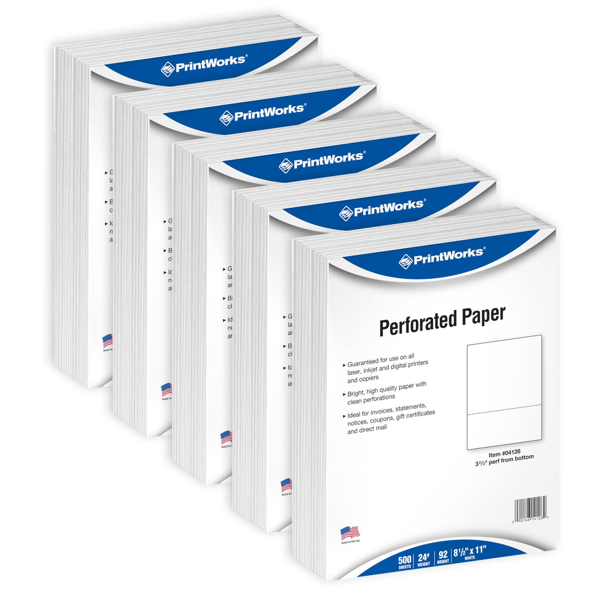 PrintWorks Professional 3 Part Perforated Paper 8.5” x 11” - Perfect For W-2, 1099, & Statement Use - Made in the USA - 2500 Sheets - 24 lb - Printer Compatible - White (04122C)