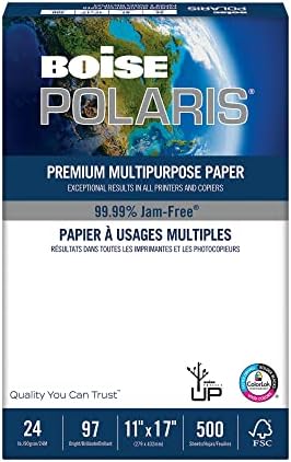 Boise® POLARIS® Premium Multi-Use Printer & Copy Paper, 1 Ream, White, Ledger (11" x 17"), 500 Sheets Per Ream, 24 Lb, 9