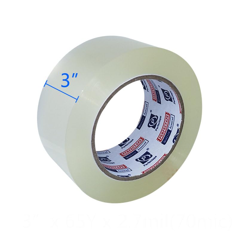 PERFECTAPE 3" Heavy Duty Packing Tape 6 Rolls, Total 390Y, Clear, 2.7 mil, 3 inch x 65 Yards, Ultra Strong, Refill for Packaging and Shipping(3" Width, not 2" Width)