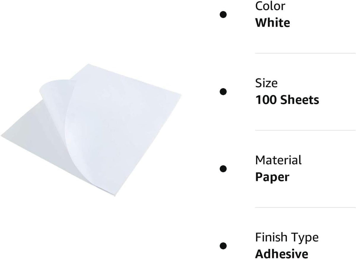 L LIKED 100 Matte Printable White Sticker Paper Full Sheet Labels 8.5"x 11"