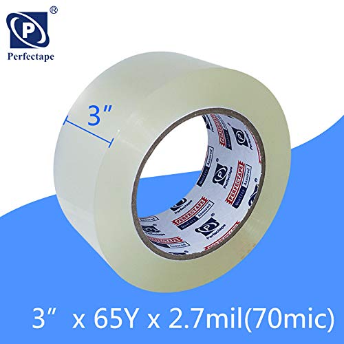 PERFECTAPE 3" Heavy Duty Packing Tape 6 Rolls, Total 390Y, Clear, 2.7 mil, 3 inch x 65 Yards, Ultra Strong, Refill for Packaging and Shipping(3" Width, not 2" Width)