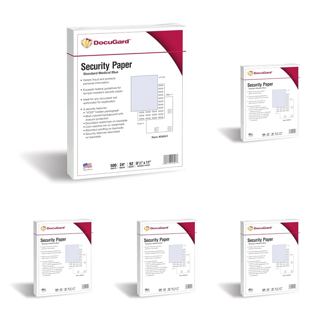 DocuGard Medical Security Papers, 24 lb Bond Weight, 8.5 x 11, Blue, 500/Ream