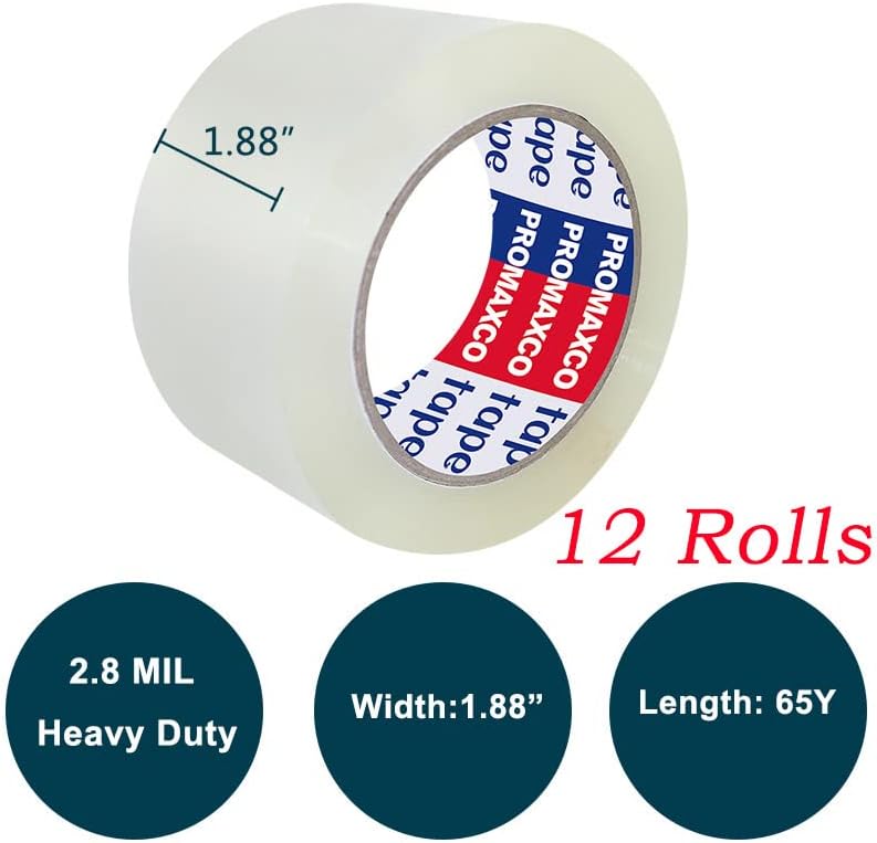Heavy Duty Packing Tape 12 Rolls, Clear, 2.8 mil, 65 Yards x 1.88 inch, Total 780Y, Ultra Strong, Refill for Packaging and Shipping