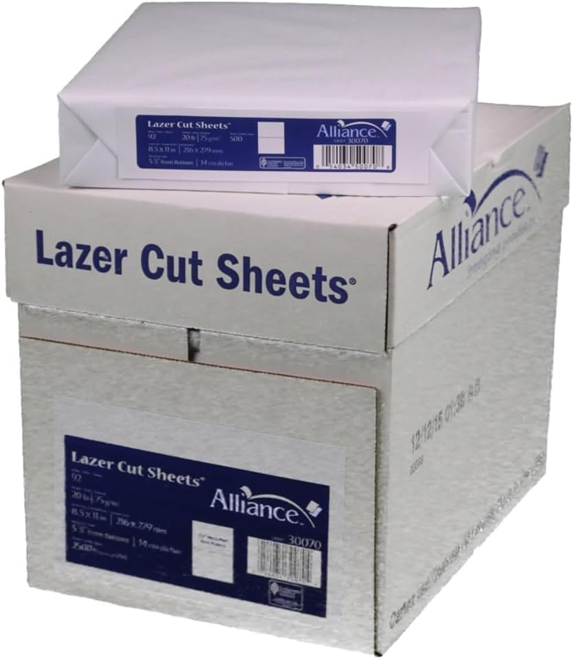 Perforated Paper Alliance Laser Cut Sheet 8.5 x 11 inch, 20 lb, 92 Bright - Made In The USA (5.5 From Bottom, 2,500 Sheets | Case)