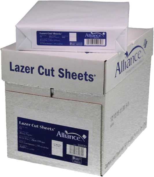 Perforated Paper Alliance Laser Cut Sheet 8.5 x 11 inch, 20 lb, 92 Bright - Made In The USA (5.5 From Bottom, 2,500 Sheets | Case)
