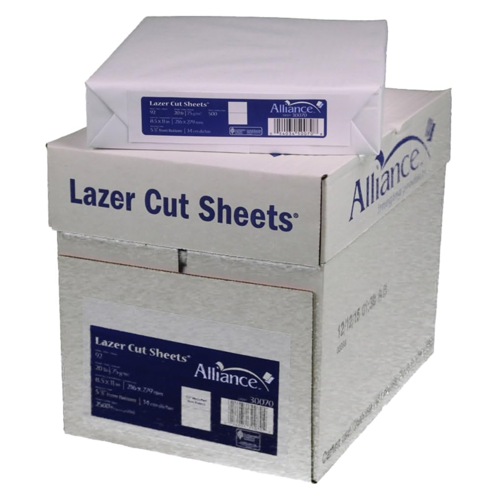 Perforated Paper Alliance Laser Cut Sheet 8.5 x 11 inch, 20 lb, 92 Bright - Made In The USA (3.67 & 7.33 From Bottom, 2,500 Sheets | Case)