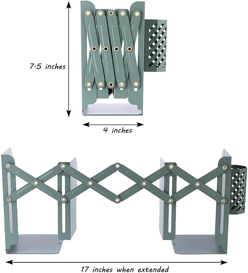 Metal Iron Book Ends Adjustable Bookends for Heavy Book Holder Heavy Duty Bookends Nonskid Bookcase Desktop Book Organizer Binder Holder (Green)