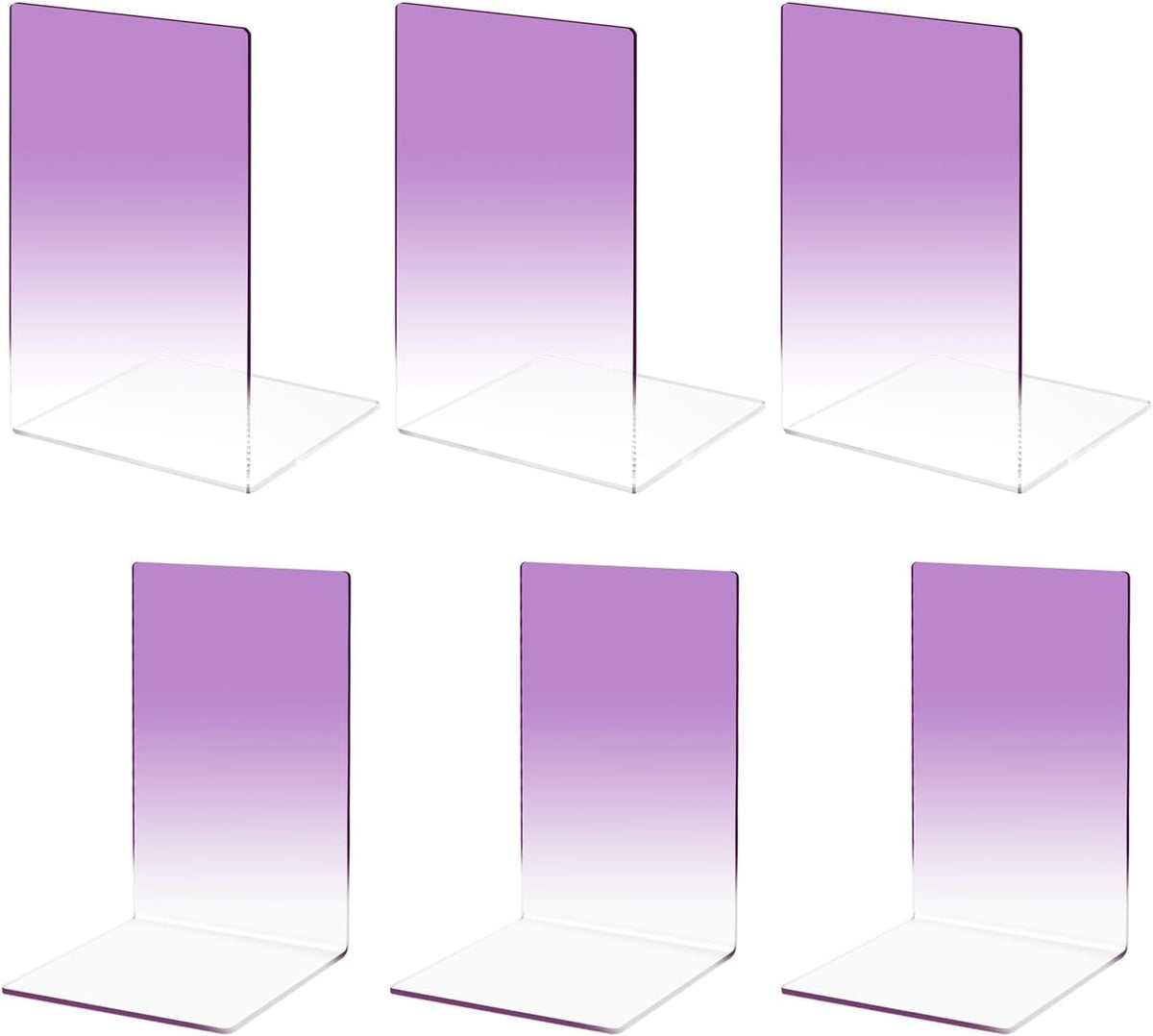 Honagu Book Ends, Acrylic Bookends, Clear Book Ends for Shelves, Desk Book Organizer, Book Holder Stand Decorative for Heavy Books, CDs, Video Games (3 Pair/6Pieces, Gradient Purple)
