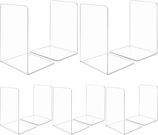 10 Pcs Clear Acrylic Bookends, Heavy Duty Book Ends for Shelves