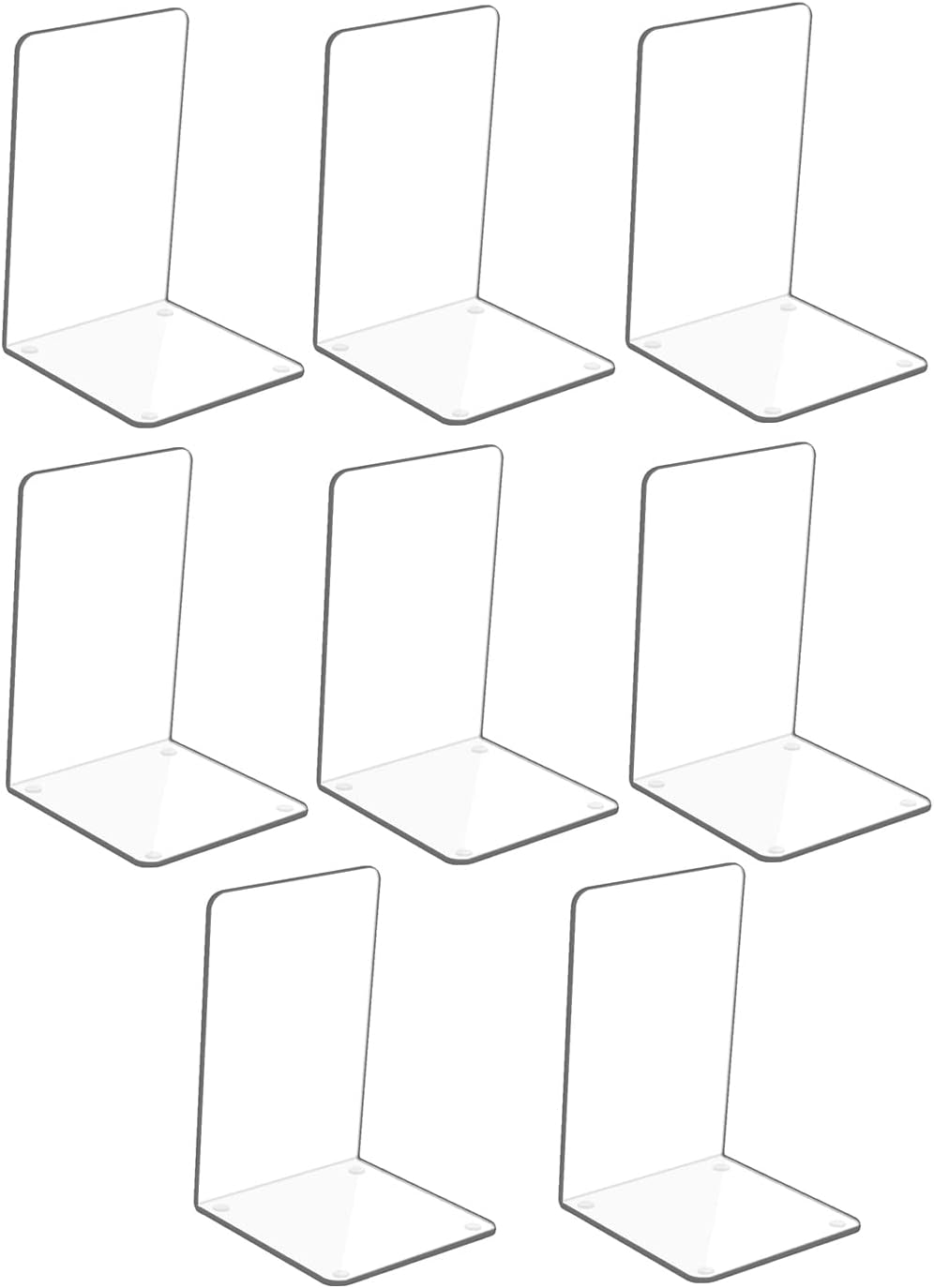 Adwikoso Clear Acrylic Book Ends, 8 Pcs Bookends for Shelves