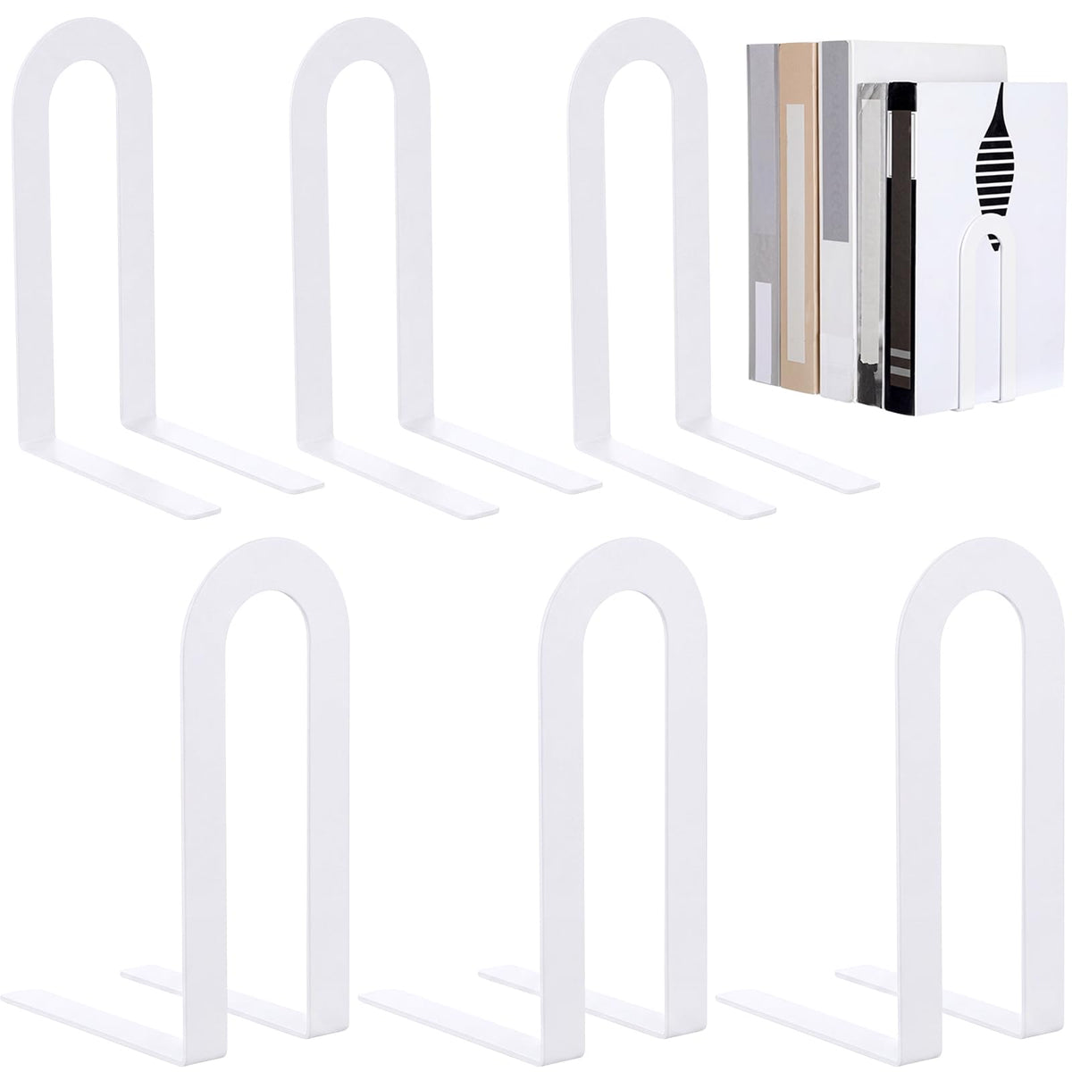 Chunful 6 Pcs Metal Bookends, Black, Round