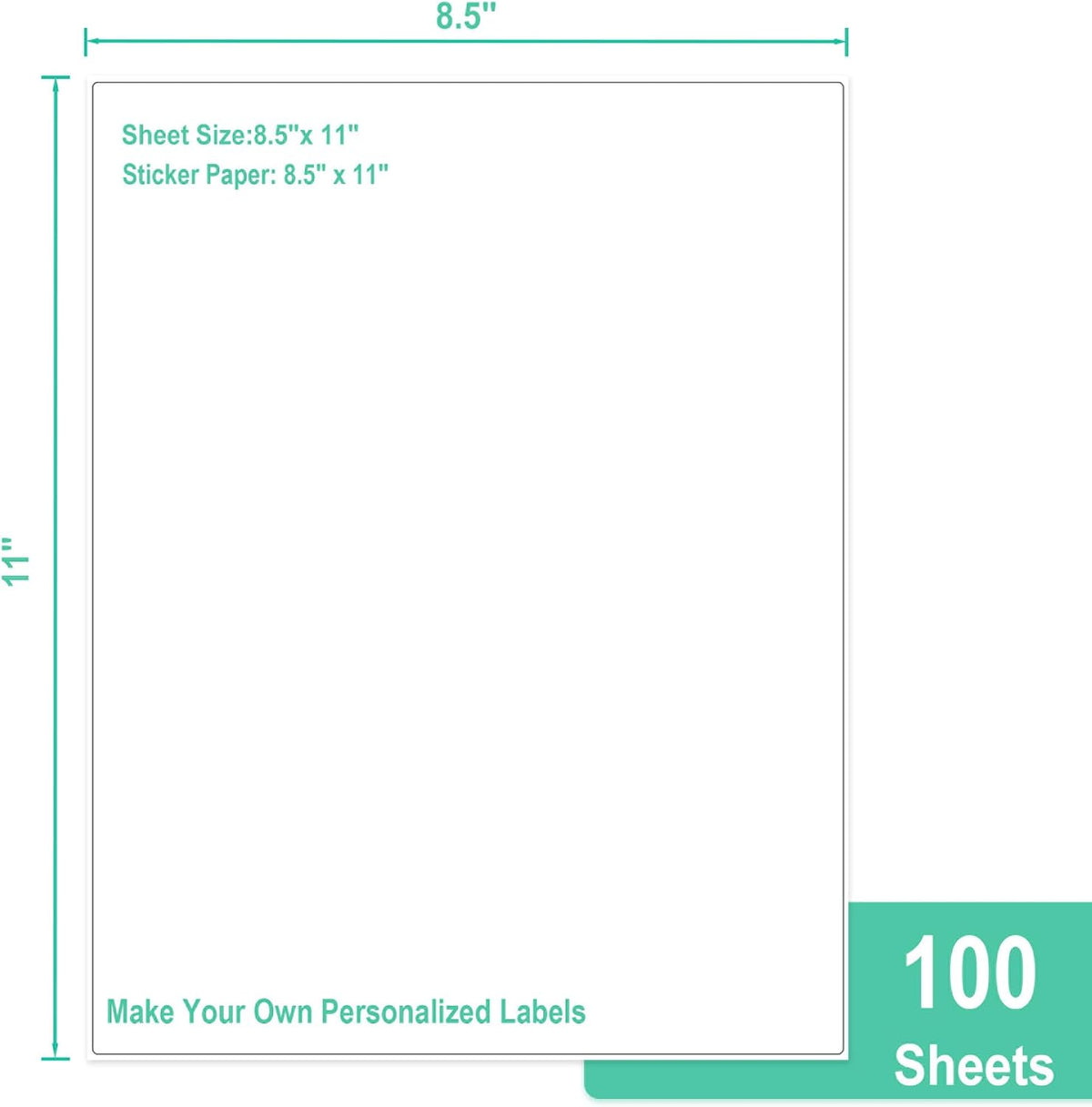 L LIKED 100 Matte Printable White Sticker Paper Full Sheet Labels 8.5"x 11"