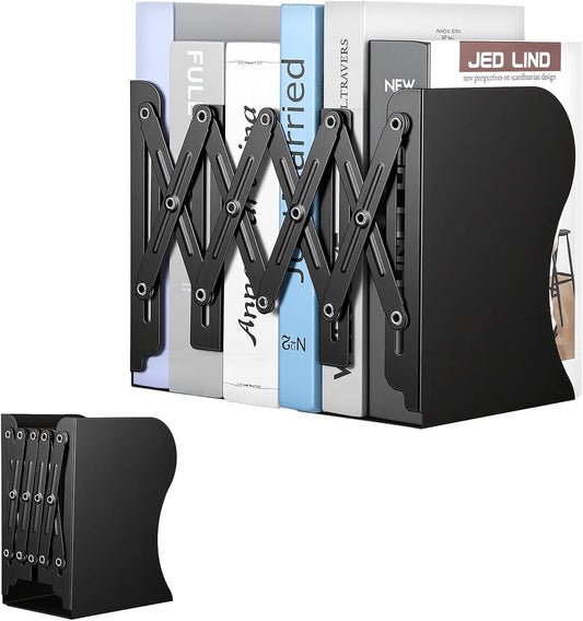 2 Pack Adjustable Bookends Heavy Duty Metal Bookends for Heavy Books Shelves Book End Bookshelf Organizer for Desk Large Black 19 Inch