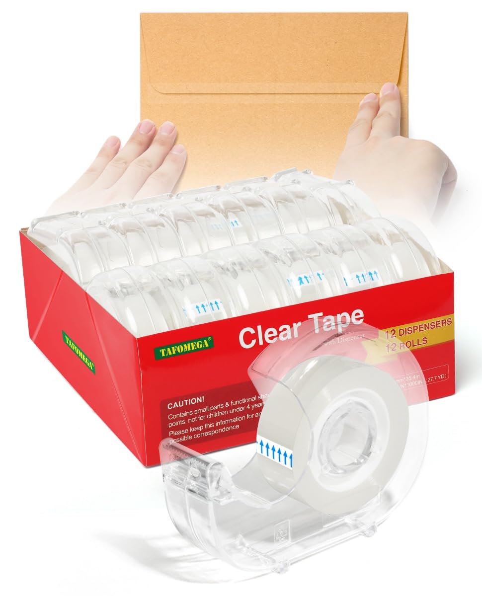Clear Tape with Dispenser, 0.7" x 1000", 36 Pack, for Office & School