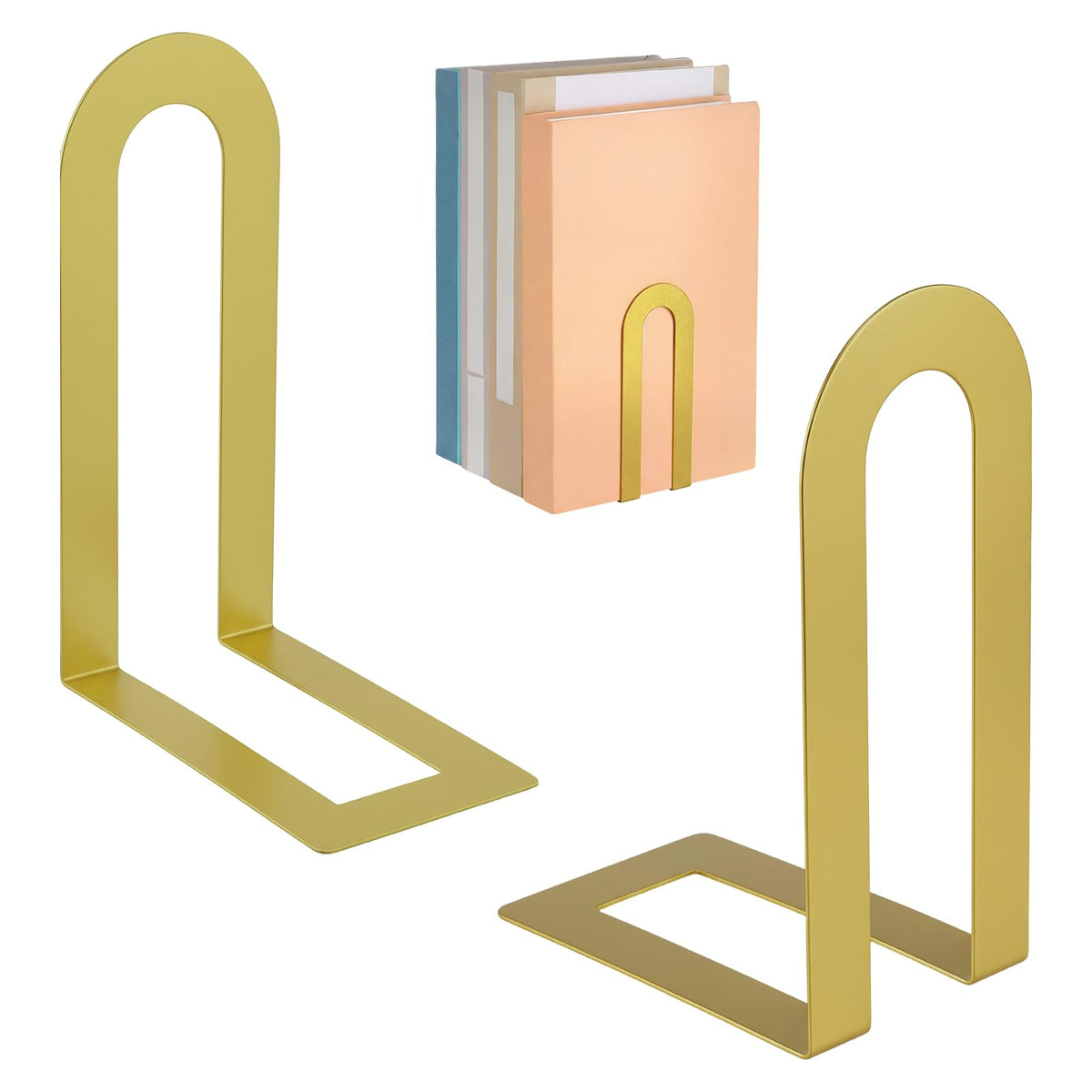 Chunful 12 Pcs Gold Metal BookEnds Shelves, 5.5 x 3.75 x 2.25 in