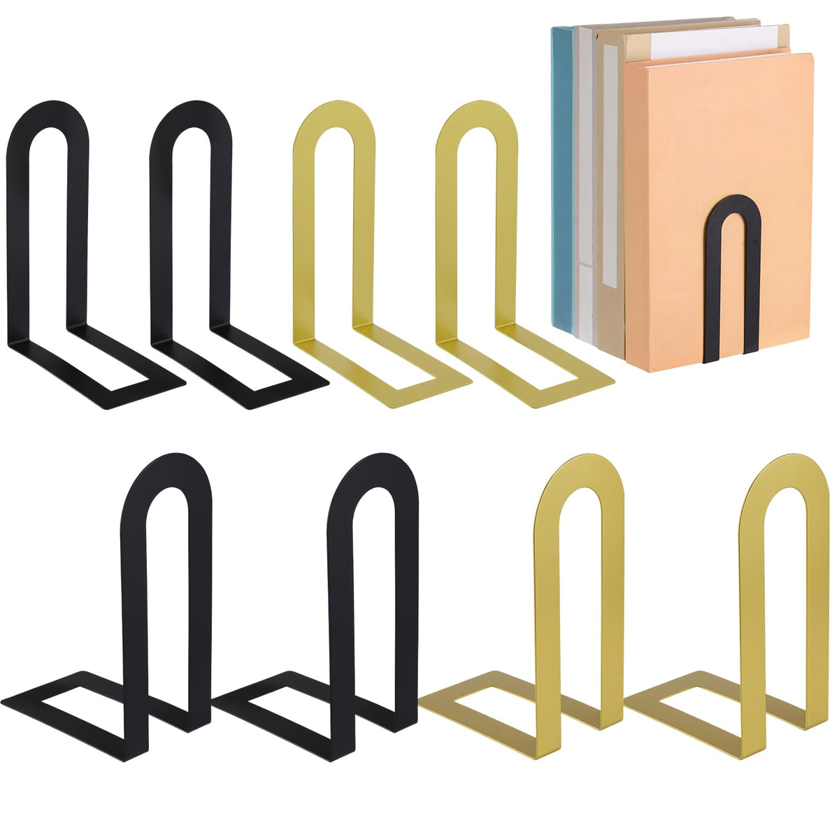 Chunful 12 Pcs Gold Metal BookEnds Shelves, 5.5 x 3.75 x 2.25 in