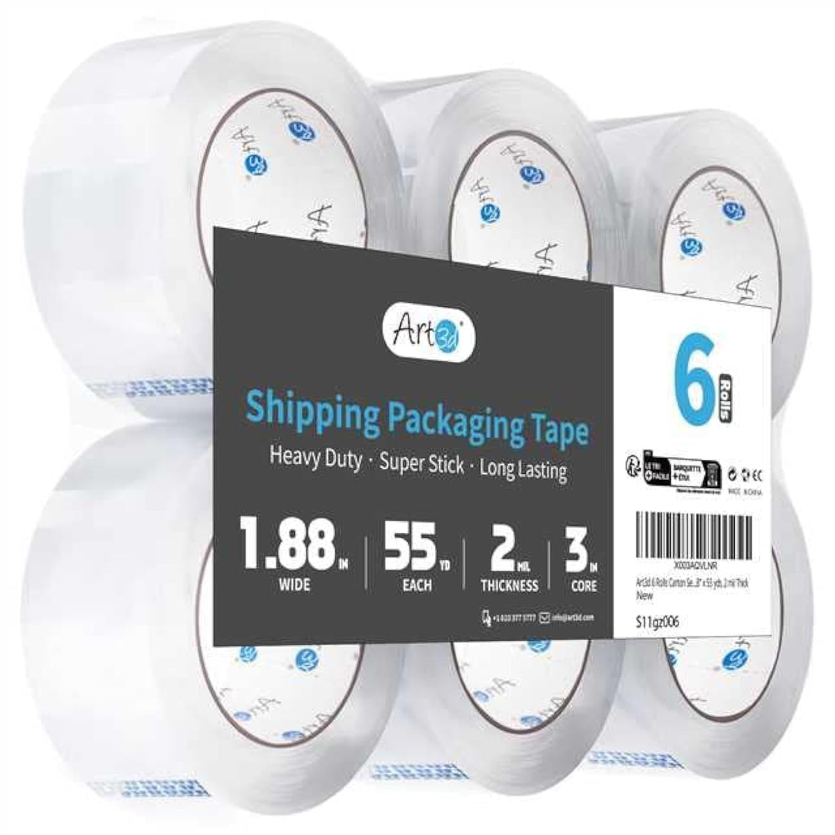 Art3d 12 Rolls Clear Packing Tape, 1.88" x 55yds, Heavy Duty
