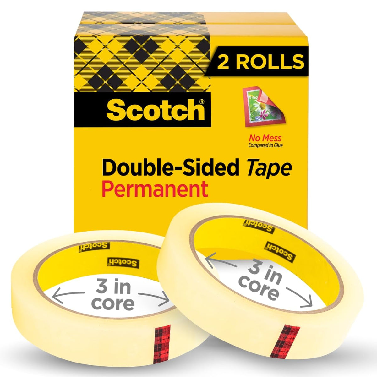 Scotch Double Sided Tape, 0.75 in. x 1296 in., 2 Refill Tape Rolls