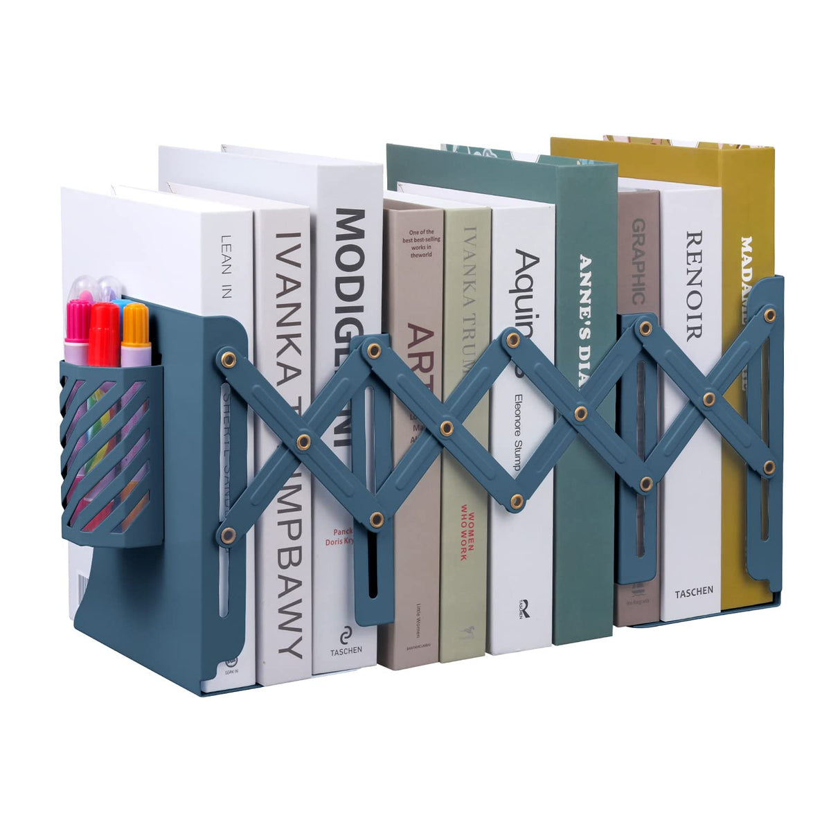 MSDADA Adjustable Bookends, Book Ends for Heavy Books, Expandable Book Organizer with Pen Holder for Desk, Shelf, Office,School, Thanksgiving for Students and Teachers(Green)