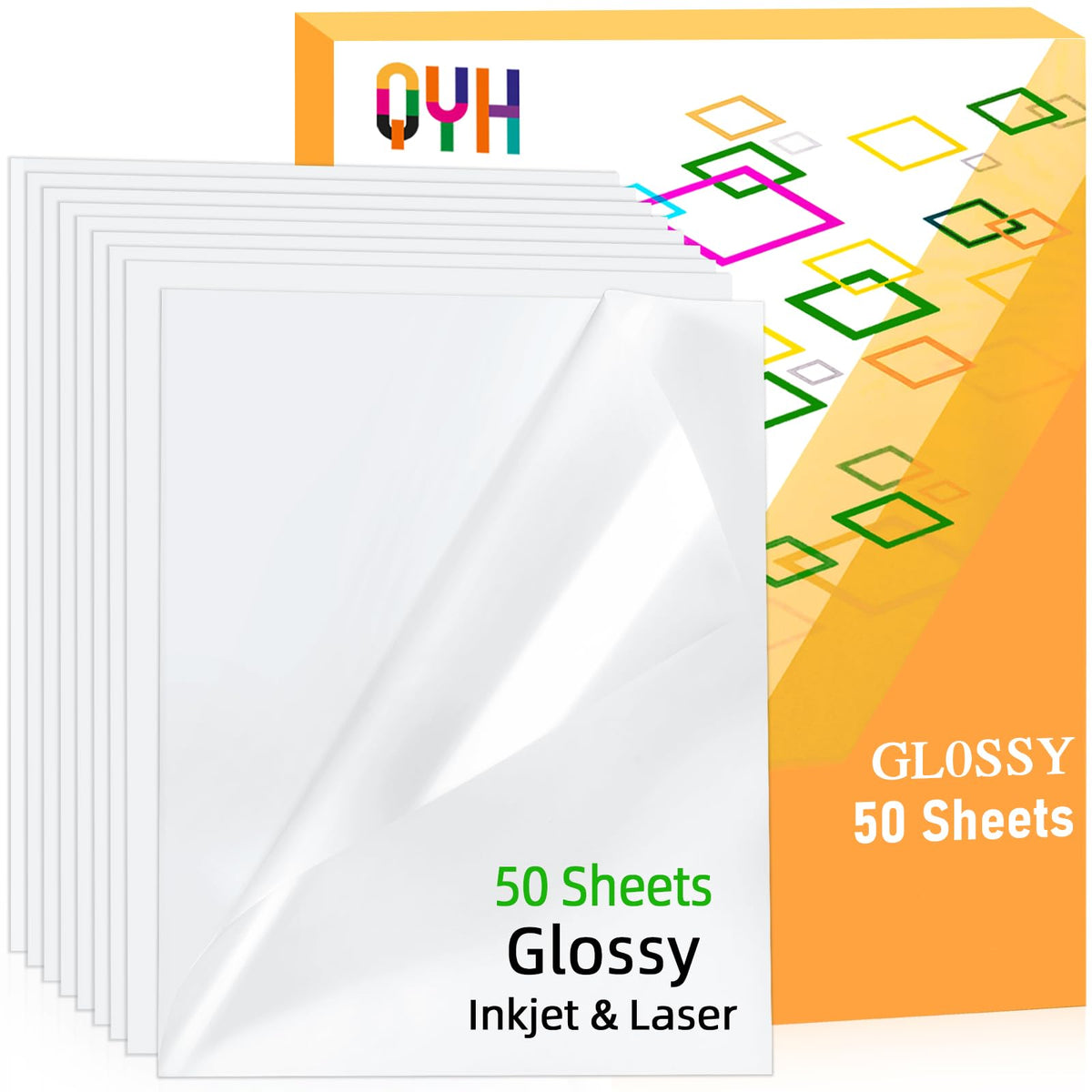 QYH Printable Vinyl Sticker Paper, 50 Sheets Matte Waterproof White 8.5x11