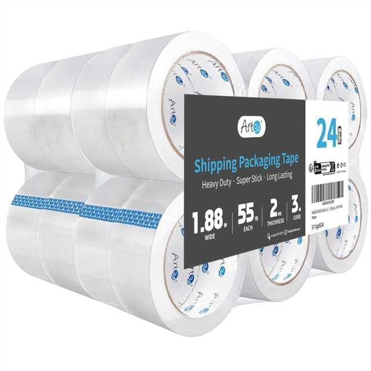 Art3d 12 Rolls Clear Packing Tape, 1.88" x 55yds, Heavy Duty