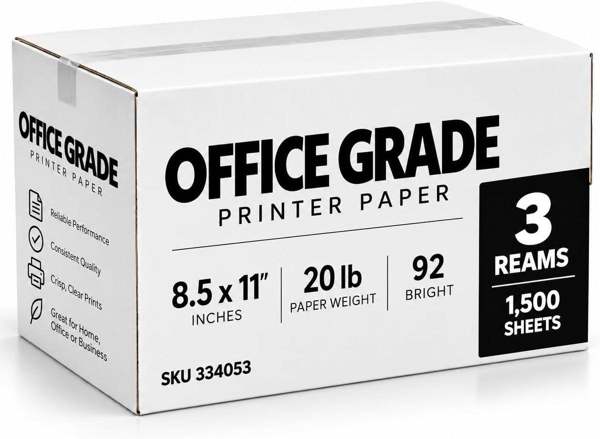 Printer Paper Office Grade 8.5 x 11 | 20 lb Copy Paper | 92 Bright | 3 Reams | 1,500 Sheets