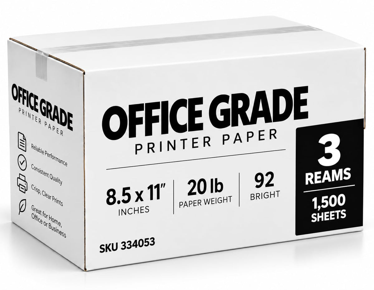Printer Paper Office Grade 8.5 x 11 | 20 lb Copy Paper | 92 Bright | 3 Reams | 1,500 Sheets