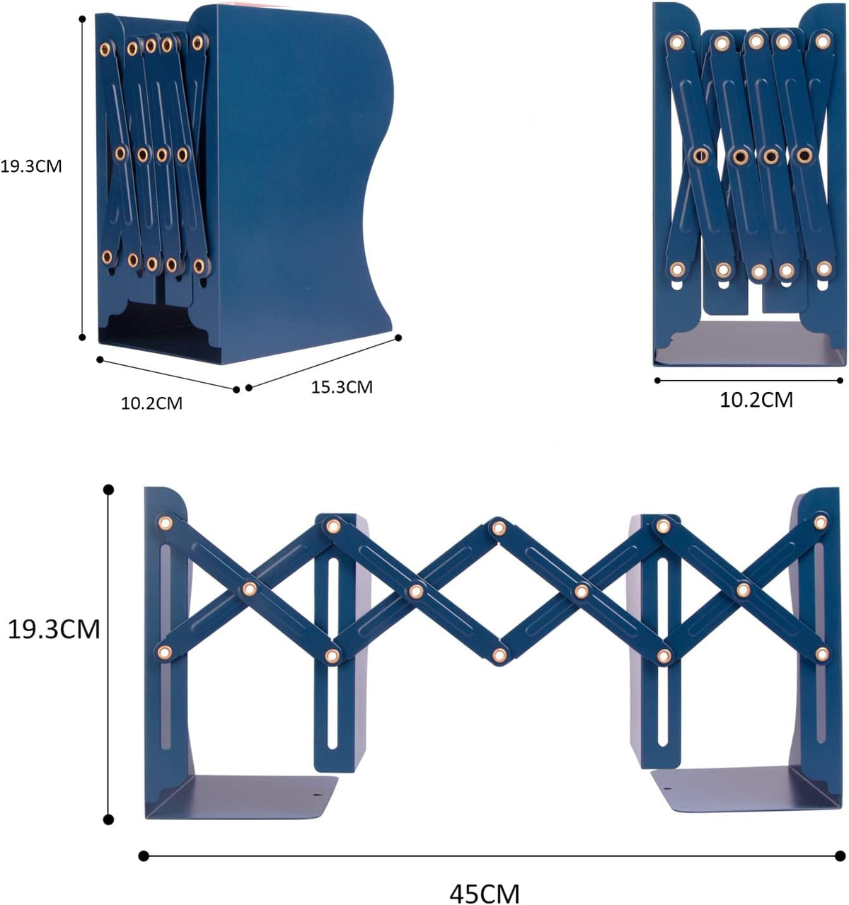 Aobopar Adjustable Metal Book Ends for Shelves Dark Blue