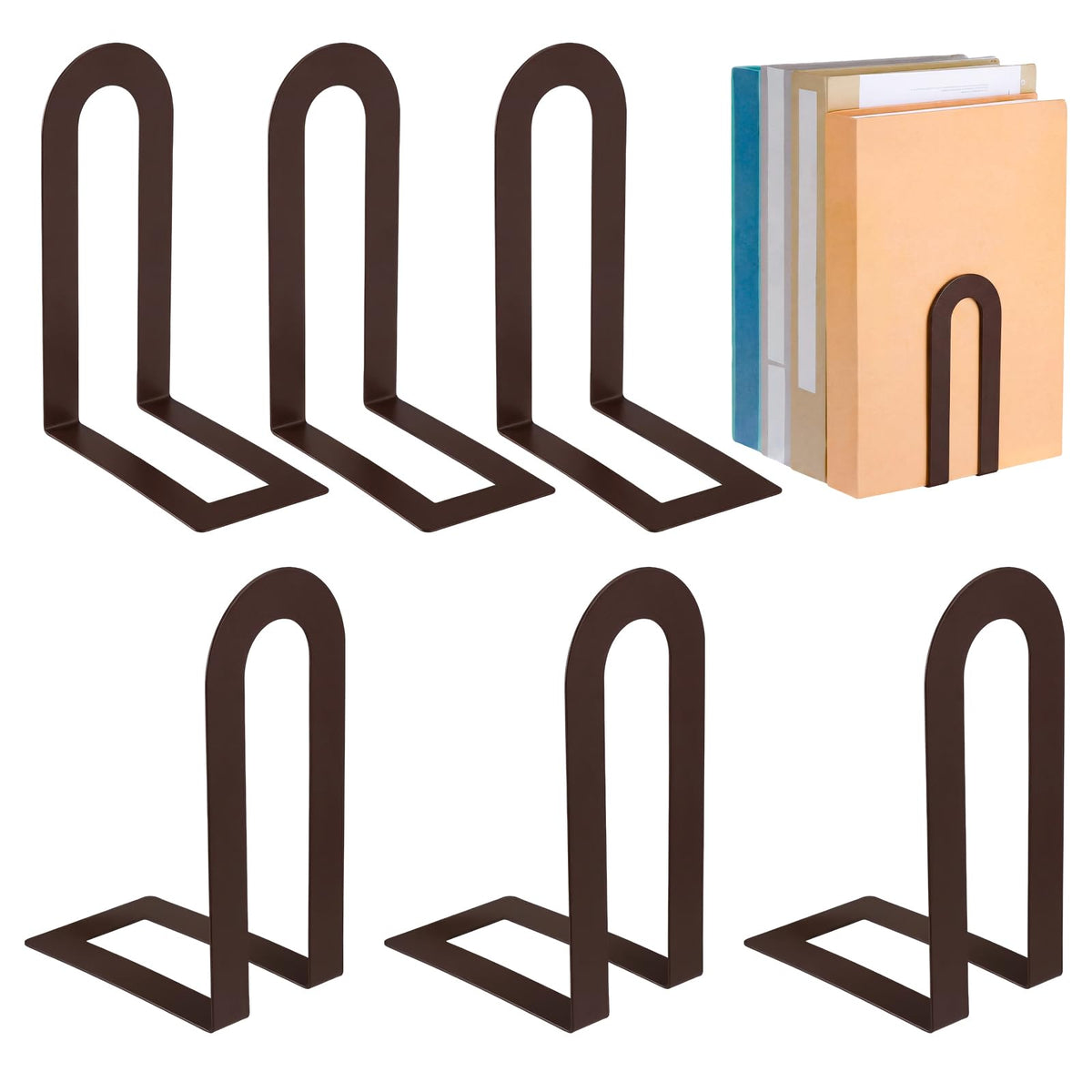 Chunful 12 Pcs Gold Metal BookEnds Shelves, 5.5 x 3.75 x 2.25 in