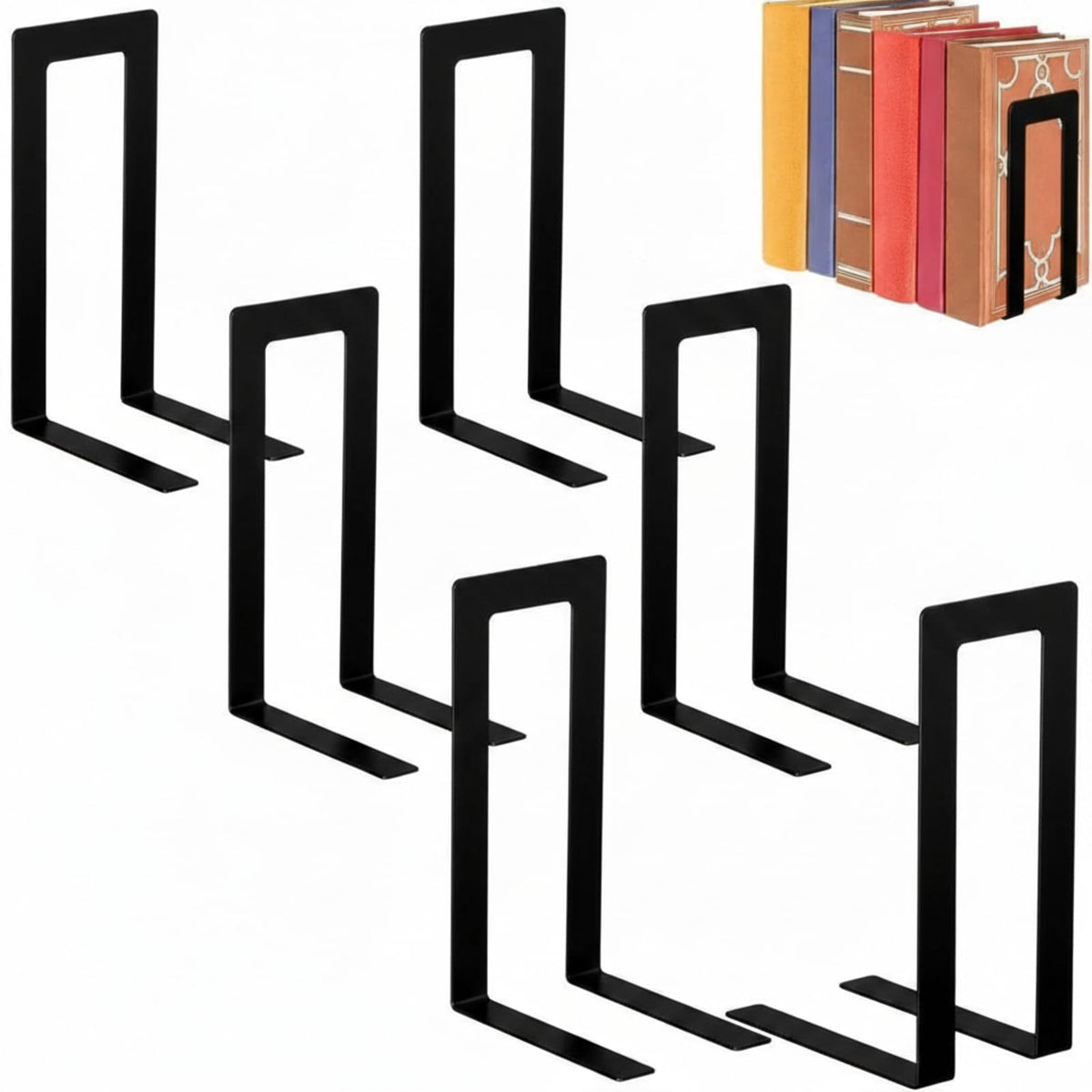 Chunful 6 Pcs Metal Bookends, Black, Round