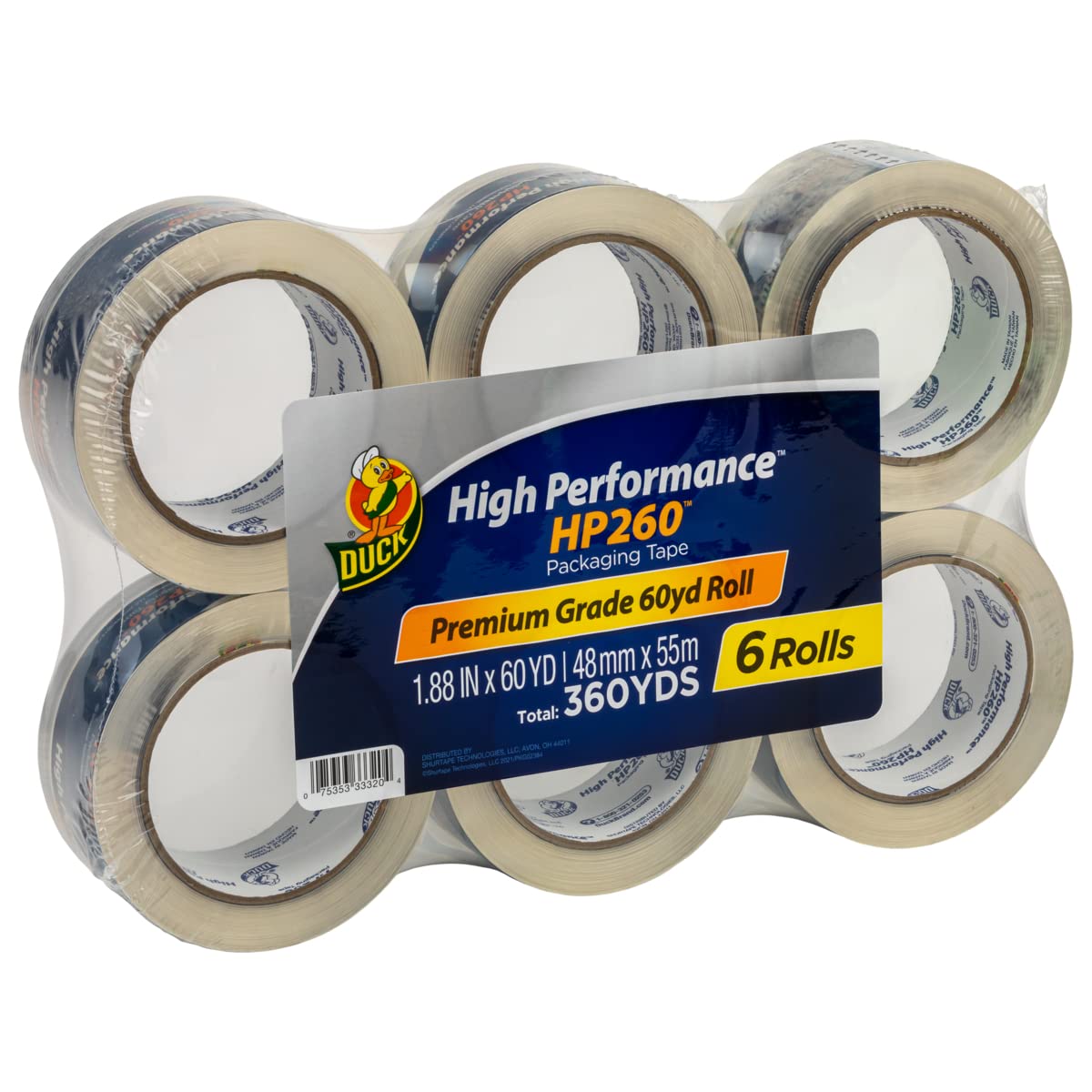 Duck Brand High Performance Packaging Tape Refills, 2" Wide, Clear, 6 Rolls