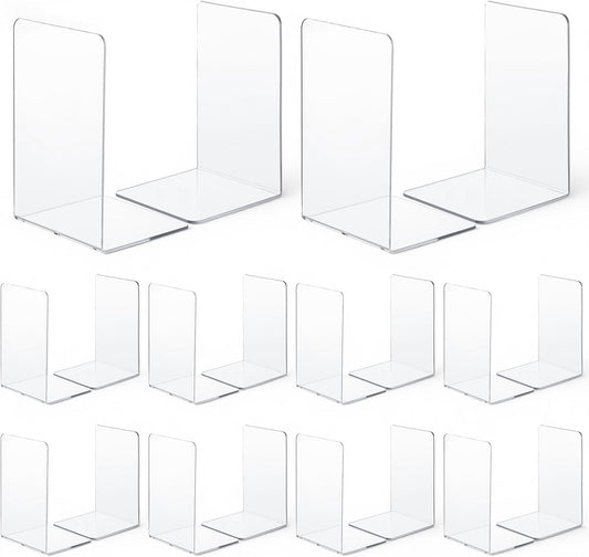 20 Pieces Book Ends, Clear Acrylic Bookends for Shelves, Heavy Duty Book Holders, Non Skid Decorative Bookends for School, Library, Bedroom, Office