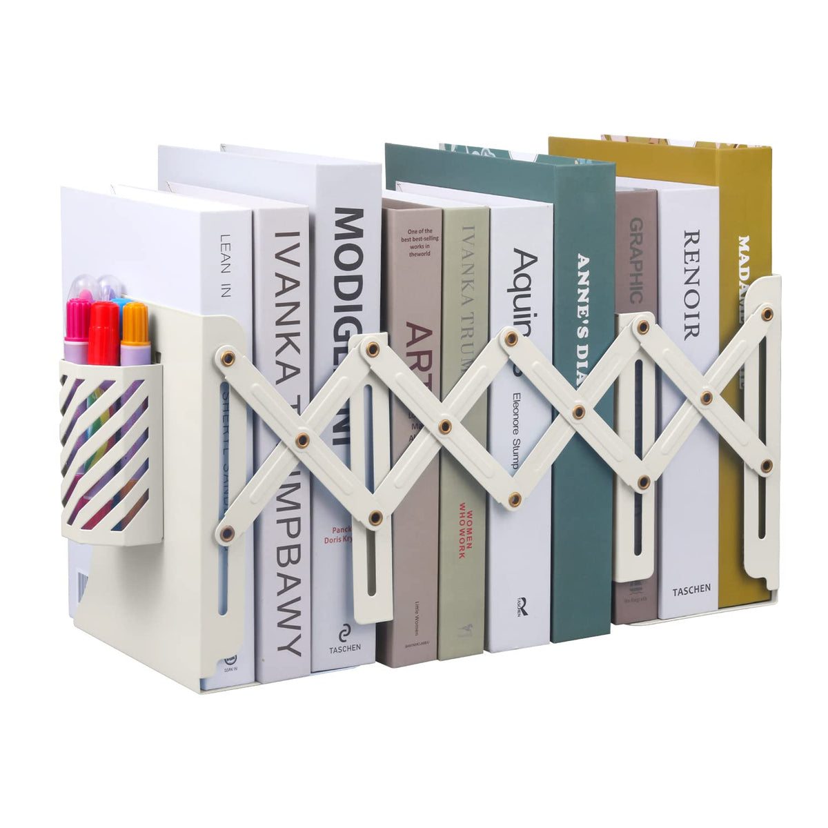 MSDADA Adjustable Bookends, Book Ends for Heavy Books, Expandable Book Organizer with Pen Holder for Desk, Shelf, Office,School, Thanksgiving for Students and Teachers(Green)