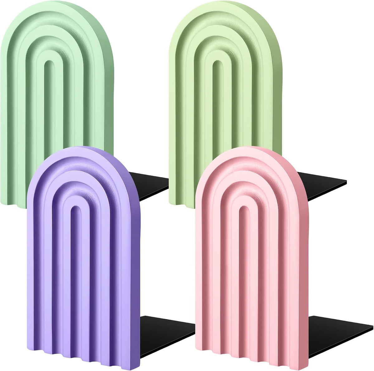 Harloon 4 Pcs Boho Arch Bookends Rainbow Wooden Book Ends, Pastel Color