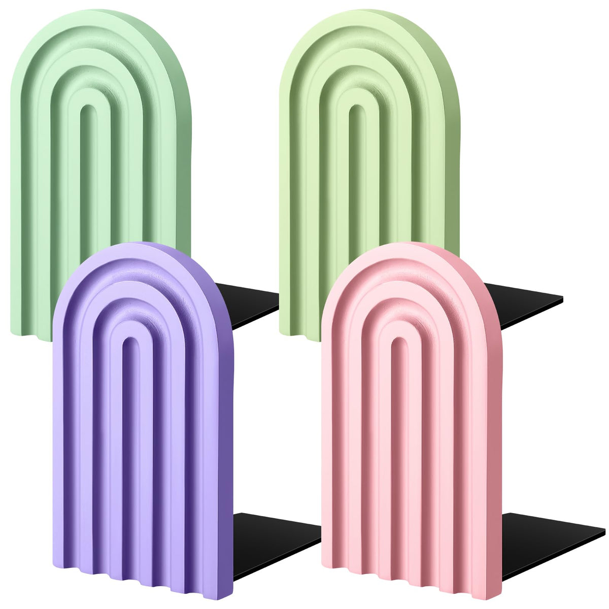 Harloon 4 Pcs Boho Arch Bookends Rainbow Wooden Book Ends, Pastel Color